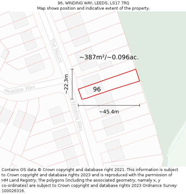 96, WINDING WAY, LEEDS, LS17 7RQ: Plot and title map