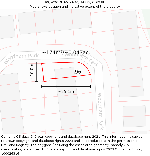 96, WOODHAM PARK, BARRY, CF62 8FJ: Plot and title map