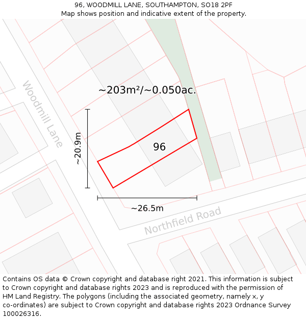 96, WOODMILL LANE, SOUTHAMPTON, SO18 2PF: Plot and title map