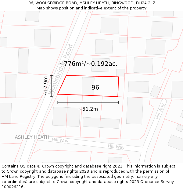 96, WOOLSBRIDGE ROAD, ASHLEY HEATH, RINGWOOD, BH24 2LZ: Plot and title map