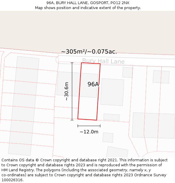 96A, BURY HALL LANE, GOSPORT, PO12 2NX: Plot and title map