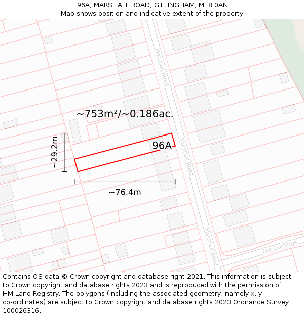 96A, MARSHALL ROAD, GILLINGHAM, ME8 0AN: Plot and title map