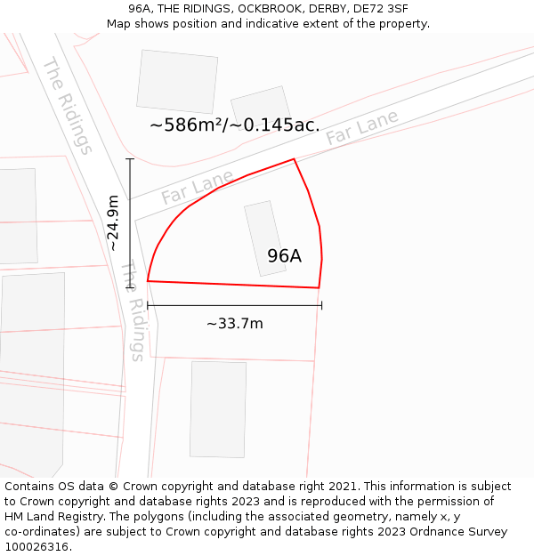 96A, THE RIDINGS, OCKBROOK, DERBY, DE72 3SF: Plot and title map