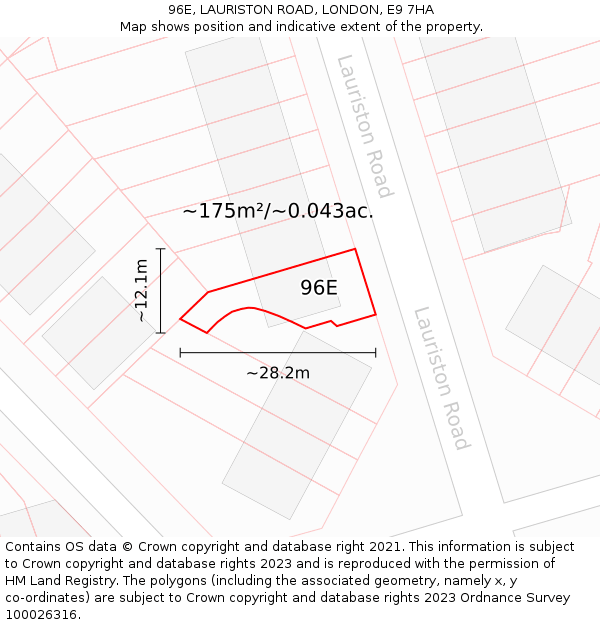 96E, LAURISTON ROAD, LONDON, E9 7HA: Plot and title map