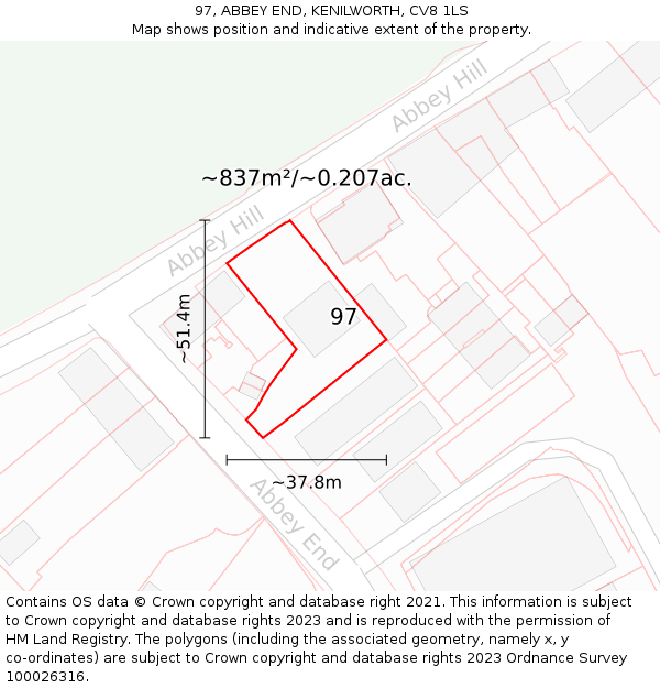 97, ABBEY END, KENILWORTH, CV8 1LS: Plot and title map