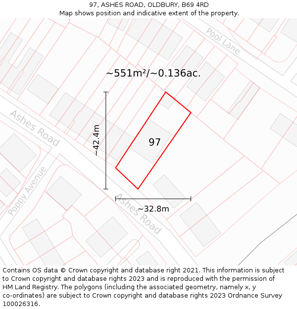 97, ASHES ROAD, OLDBURY, B69 4RD: Plot and title map