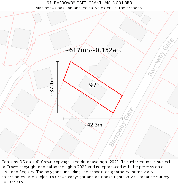 97, BARROWBY GATE, GRANTHAM, NG31 8RB: Plot and title map