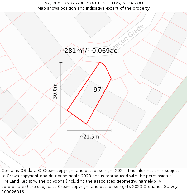 97, BEACON GLADE, SOUTH SHIELDS, NE34 7QU: Plot and title map