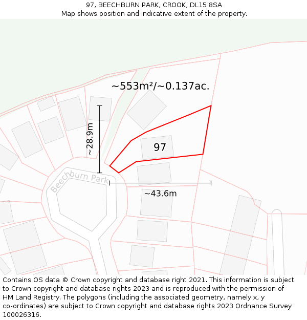 97, BEECHBURN PARK, CROOK, DL15 8SA: Plot and title map