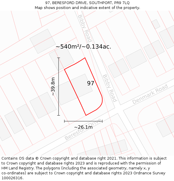 97, BERESFORD DRIVE, SOUTHPORT, PR9 7LQ: Plot and title map