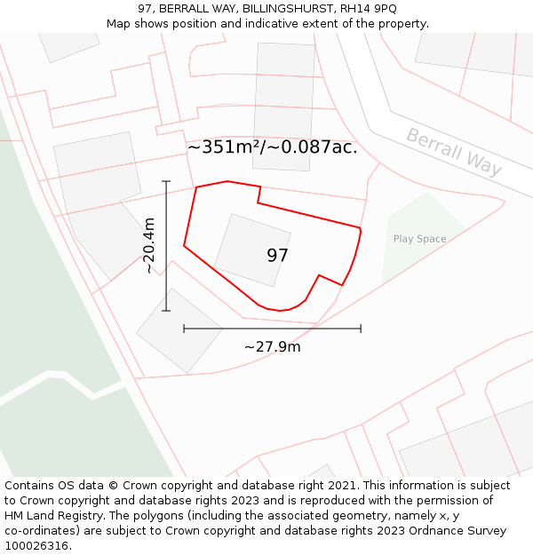 97, BERRALL WAY, BILLINGSHURST, RH14 9PQ: Plot and title map