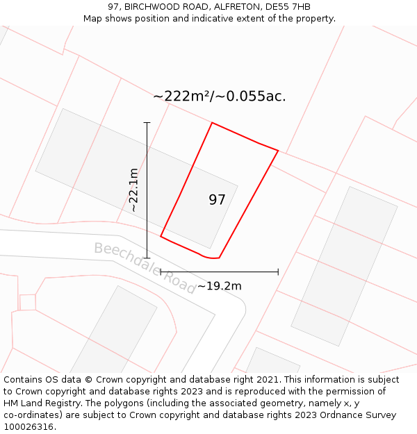 97, BIRCHWOOD ROAD, ALFRETON, DE55 7HB: Plot and title map