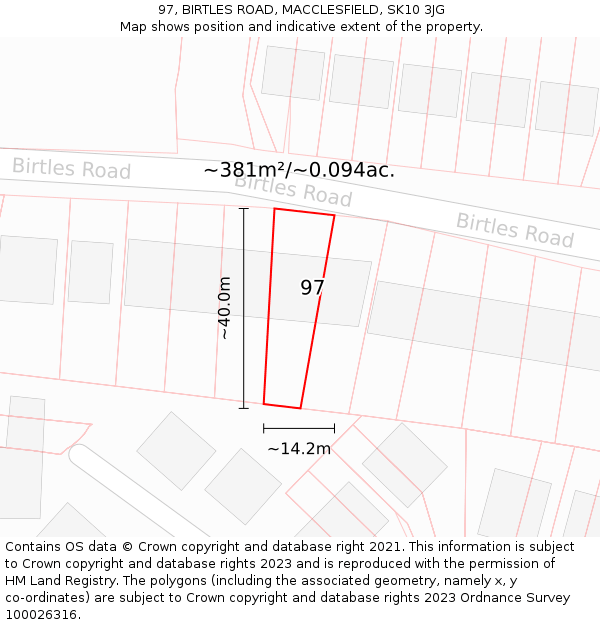 97, BIRTLES ROAD, MACCLESFIELD, SK10 3JG: Plot and title map