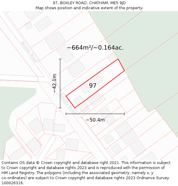 97, BOXLEY ROAD, CHATHAM, ME5 9JD: Plot and title map