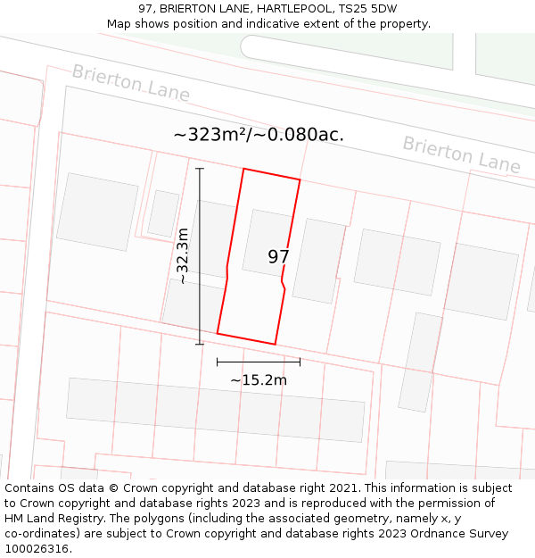 97, BRIERTON LANE, HARTLEPOOL, TS25 5DW: Plot and title map