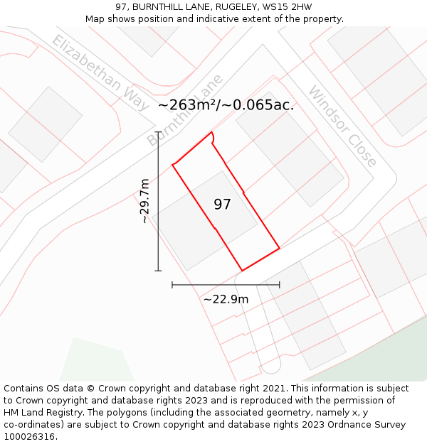 97, BURNTHILL LANE, RUGELEY, WS15 2HW: Plot and title map