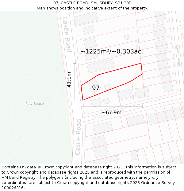 97, CASTLE ROAD, SALISBURY, SP1 3RP: Plot and title map