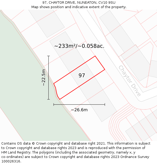 97, CHAYTOR DRIVE, NUNEATON, CV10 9SU: Plot and title map