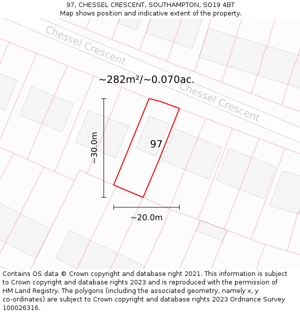 97, CHESSEL CRESCENT, SOUTHAMPTON, SO19 4BT: Plot and title map