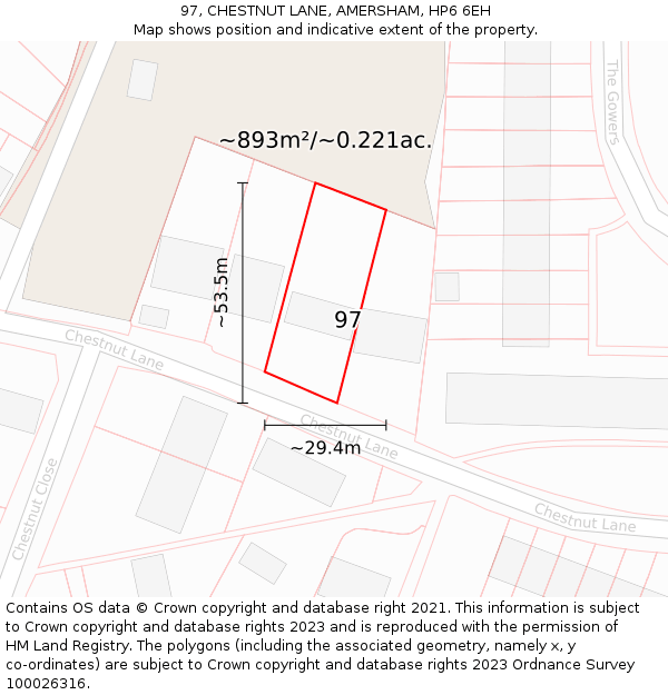 97, CHESTNUT LANE, AMERSHAM, HP6 6EH: Plot and title map