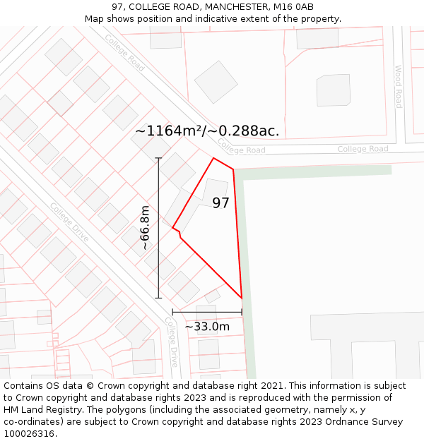 97, COLLEGE ROAD, MANCHESTER, M16 0AB: Plot and title map