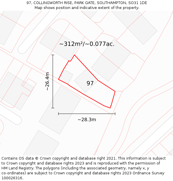 97, COLLINGWORTH RISE, PARK GATE, SOUTHAMPTON, SO31 1DE: Plot and title map