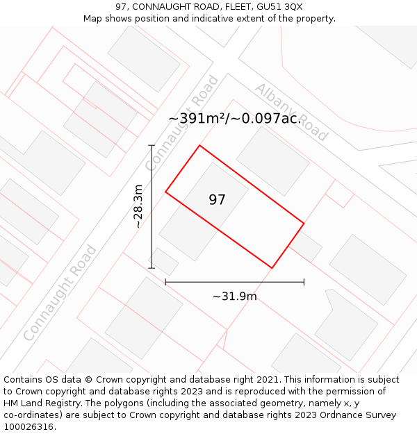 97, CONNAUGHT ROAD, FLEET, GU51 3QX: Plot and title map