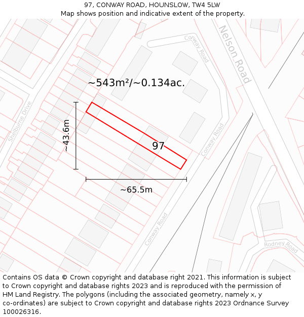 97, CONWAY ROAD, HOUNSLOW, TW4 5LW: Plot and title map