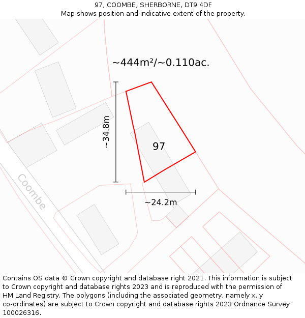 97, COOMBE, SHERBORNE, DT9 4DF: Plot and title map