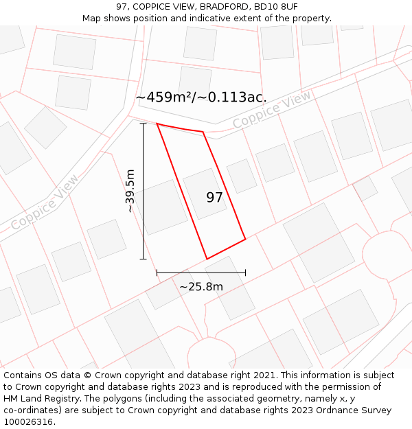 97, COPPICE VIEW, BRADFORD, BD10 8UF: Plot and title map