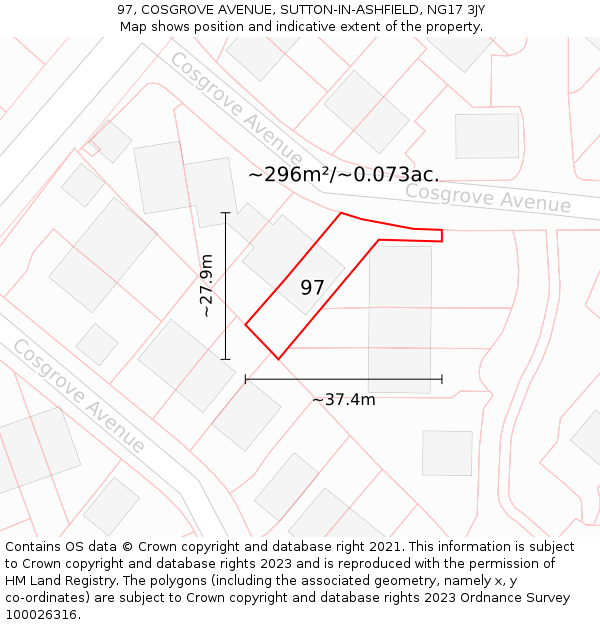 97, COSGROVE AVENUE, SUTTON-IN-ASHFIELD, NG17 3JY: Plot and title map