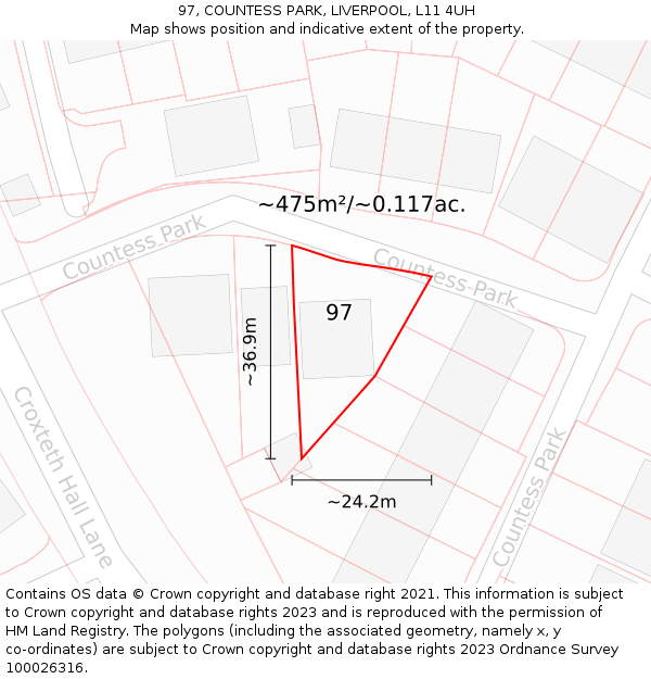 97, COUNTESS PARK, LIVERPOOL, L11 4UH: Plot and title map