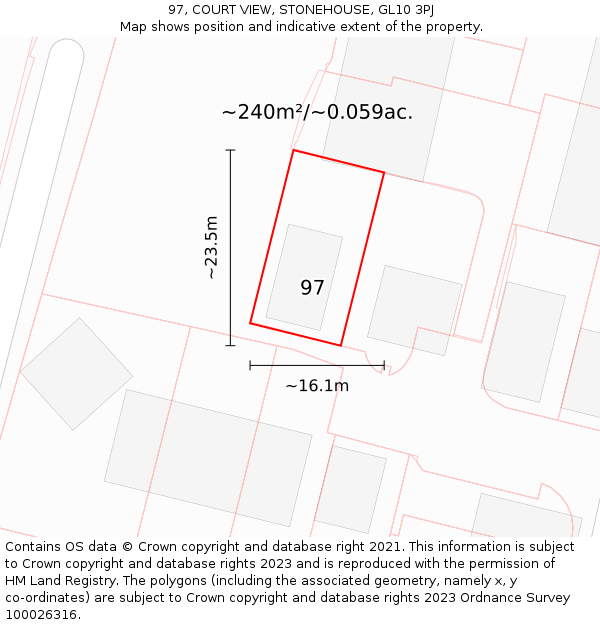 97, COURT VIEW, STONEHOUSE, GL10 3PJ: Plot and title map