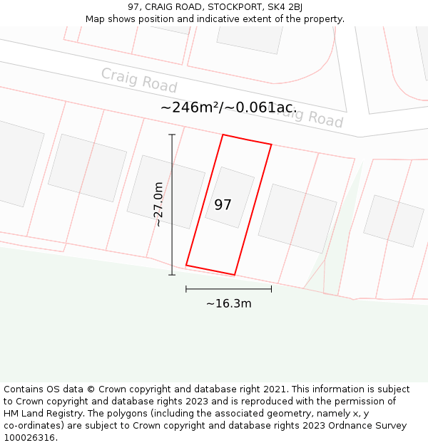 97, CRAIG ROAD, STOCKPORT, SK4 2BJ: Plot and title map