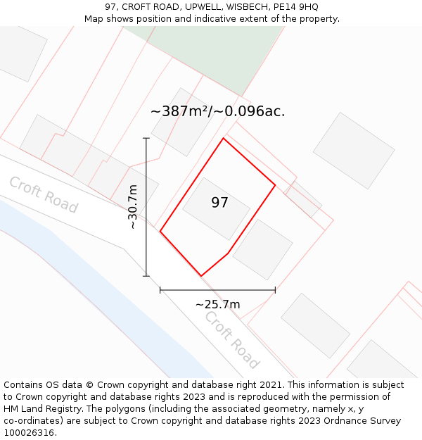 97, CROFT ROAD, UPWELL, WISBECH, PE14 9HQ: Plot and title map