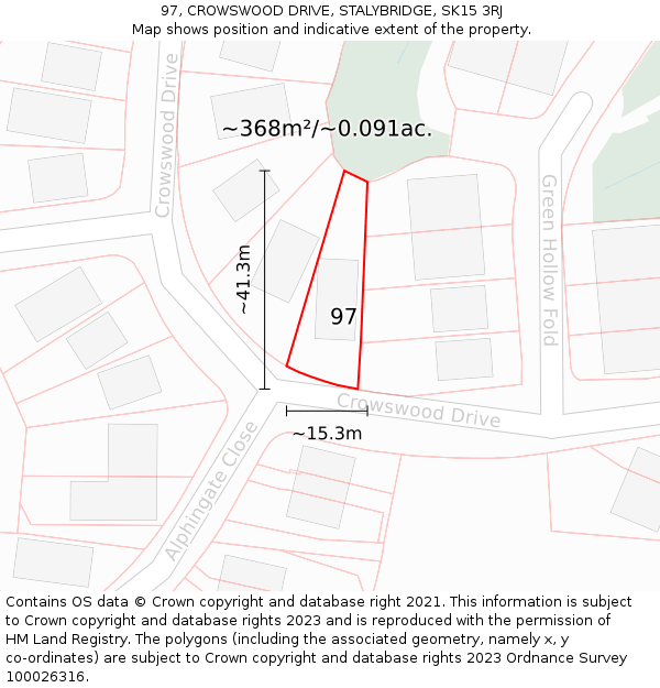 97, CROWSWOOD DRIVE, STALYBRIDGE, SK15 3RJ: Plot and title map