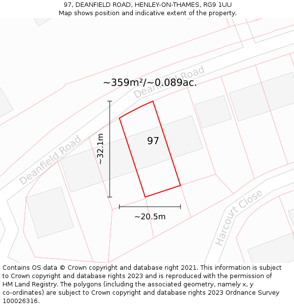 97, DEANFIELD ROAD, HENLEY-ON-THAMES, RG9 1UU: Plot and title map