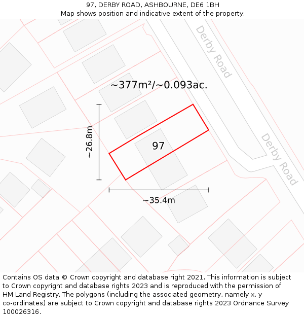 97, DERBY ROAD, ASHBOURNE, DE6 1BH: Plot and title map