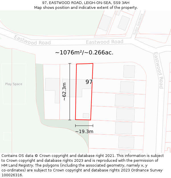 97, EASTWOOD ROAD, LEIGH-ON-SEA, SS9 3AH: Plot and title map