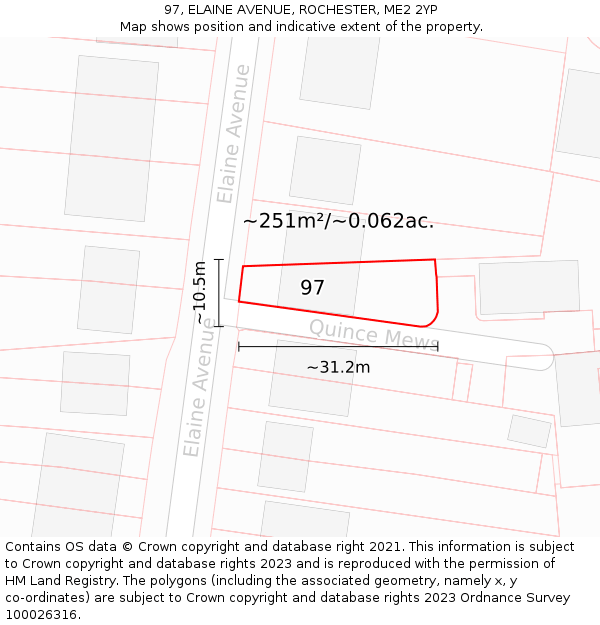 97, ELAINE AVENUE, ROCHESTER, ME2 2YP: Plot and title map