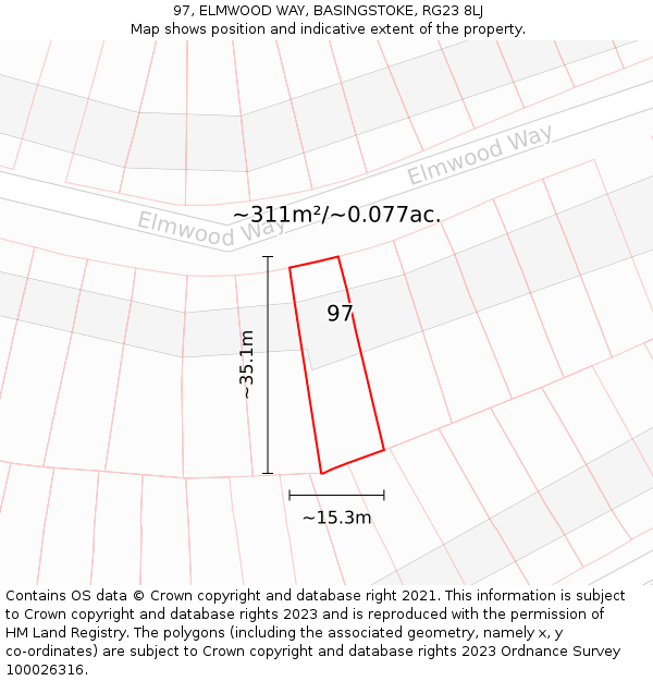 97, ELMWOOD WAY, BASINGSTOKE, RG23 8LJ: Plot and title map