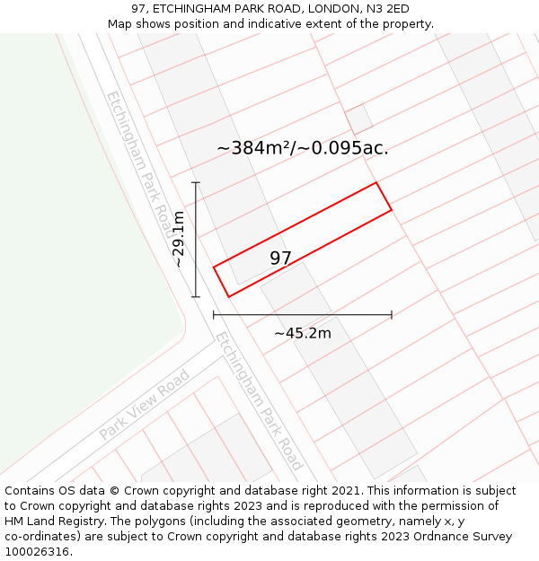97, ETCHINGHAM PARK ROAD, LONDON, N3 2ED: Plot and title map