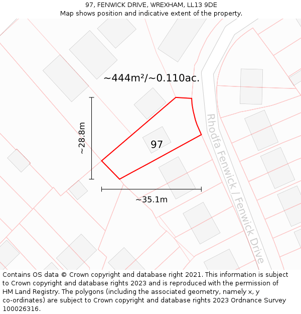 97, FENWICK DRIVE, WREXHAM, LL13 9DE: Plot and title map