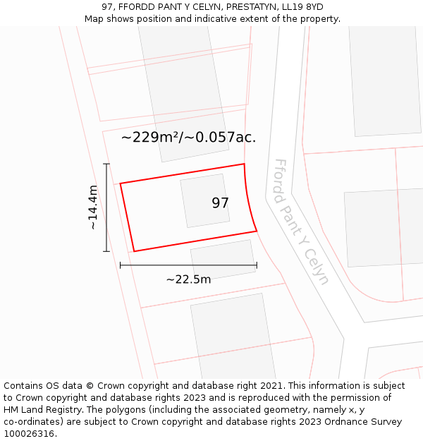 97, FFORDD PANT Y CELYN, PRESTATYN, LL19 8YD: Plot and title map