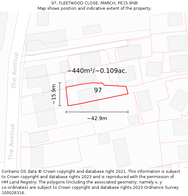 97, FLEETWOOD CLOSE, MARCH, PE15 9NB: Plot and title map