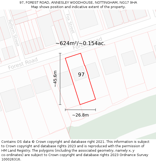 97, FOREST ROAD, ANNESLEY WOODHOUSE, NOTTINGHAM, NG17 9HA: Plot and title map