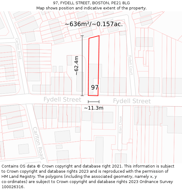 97, FYDELL STREET, BOSTON, PE21 8LG: Plot and title map