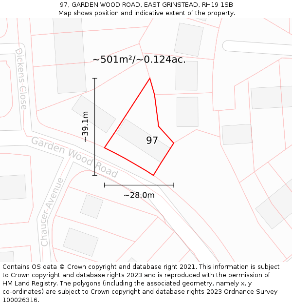 97, GARDEN WOOD ROAD, EAST GRINSTEAD, RH19 1SB: Plot and title map