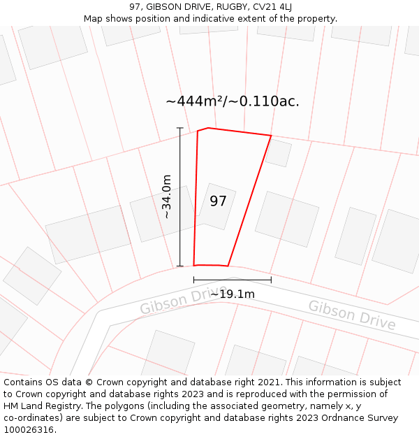 97, GIBSON DRIVE, RUGBY, CV21 4LJ: Plot and title map