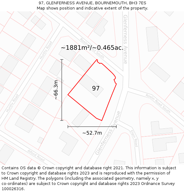 97, GLENFERNESS AVENUE, BOURNEMOUTH, BH3 7ES: Plot and title map